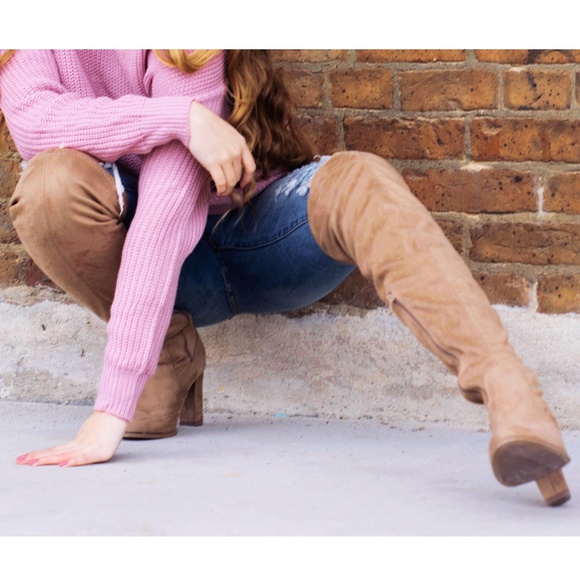 Shoes - Tan Suede Over the Knee Thigh High Heel Boots